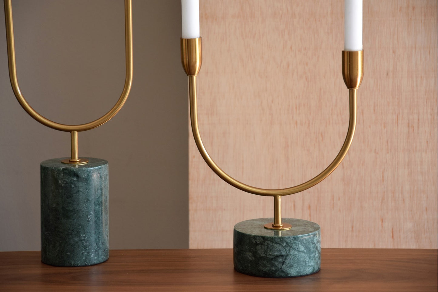 CANDELABRO METAL Y MÁRMOL VERDE PEQUEÑO