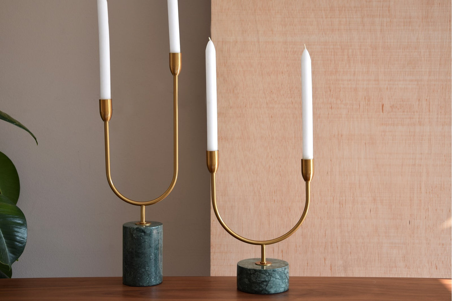 CANDELABRO METAL Y MÁRMOL VERDE PEQUEÑO