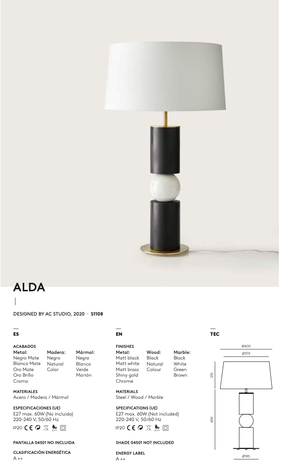 LÁMPARA DE SOBREMESA ALDA CON PANTALLA