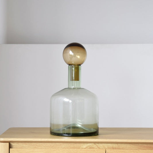 BOTELLA DE VIDRIO VERDE Y AMBAR PEQUEÑA